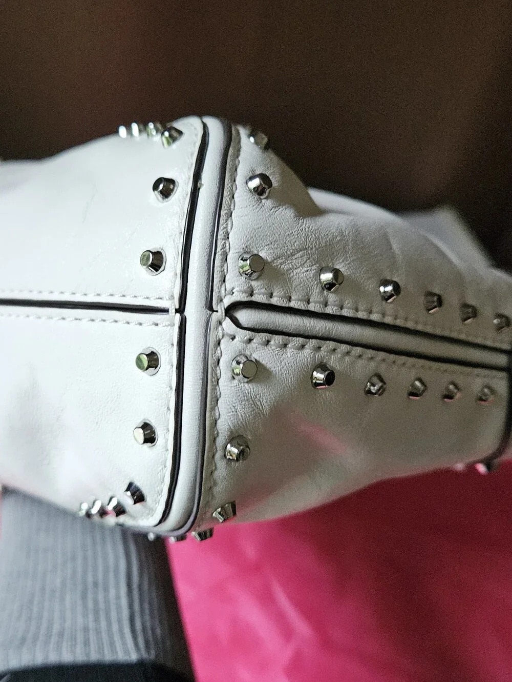 NWOT Michael Kors Astor Studded Leather Shoulder Bag Optic White